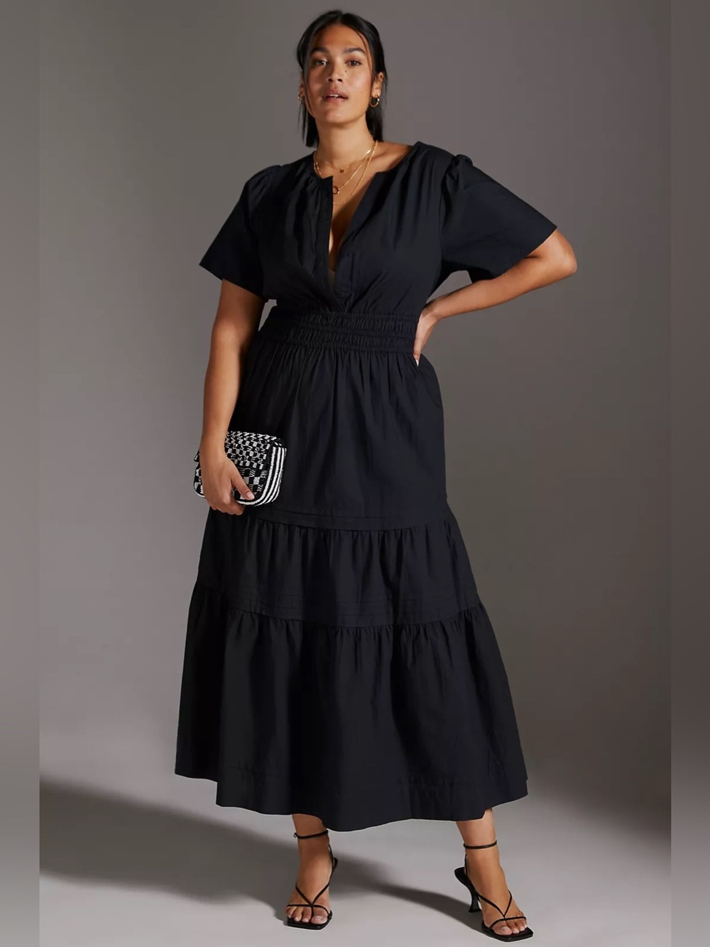 Anthropologie Women Black Tiered Maxi Dress with Smocked Waist Curvy Plus Sz XLP - Picture 2 of 14